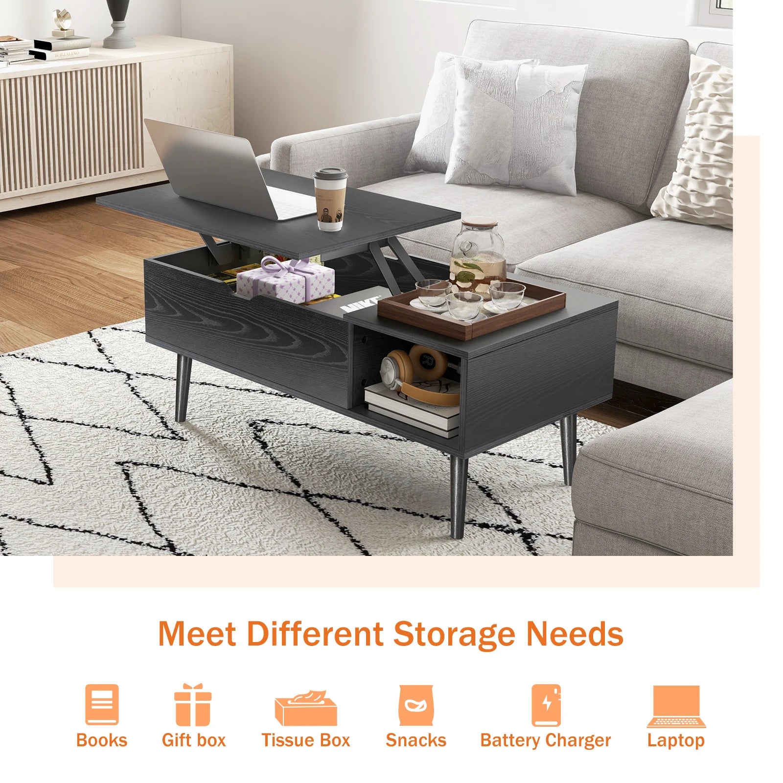 Elevate™ Lift-Top Coffee Table – Adjustable Wood Table with Storage