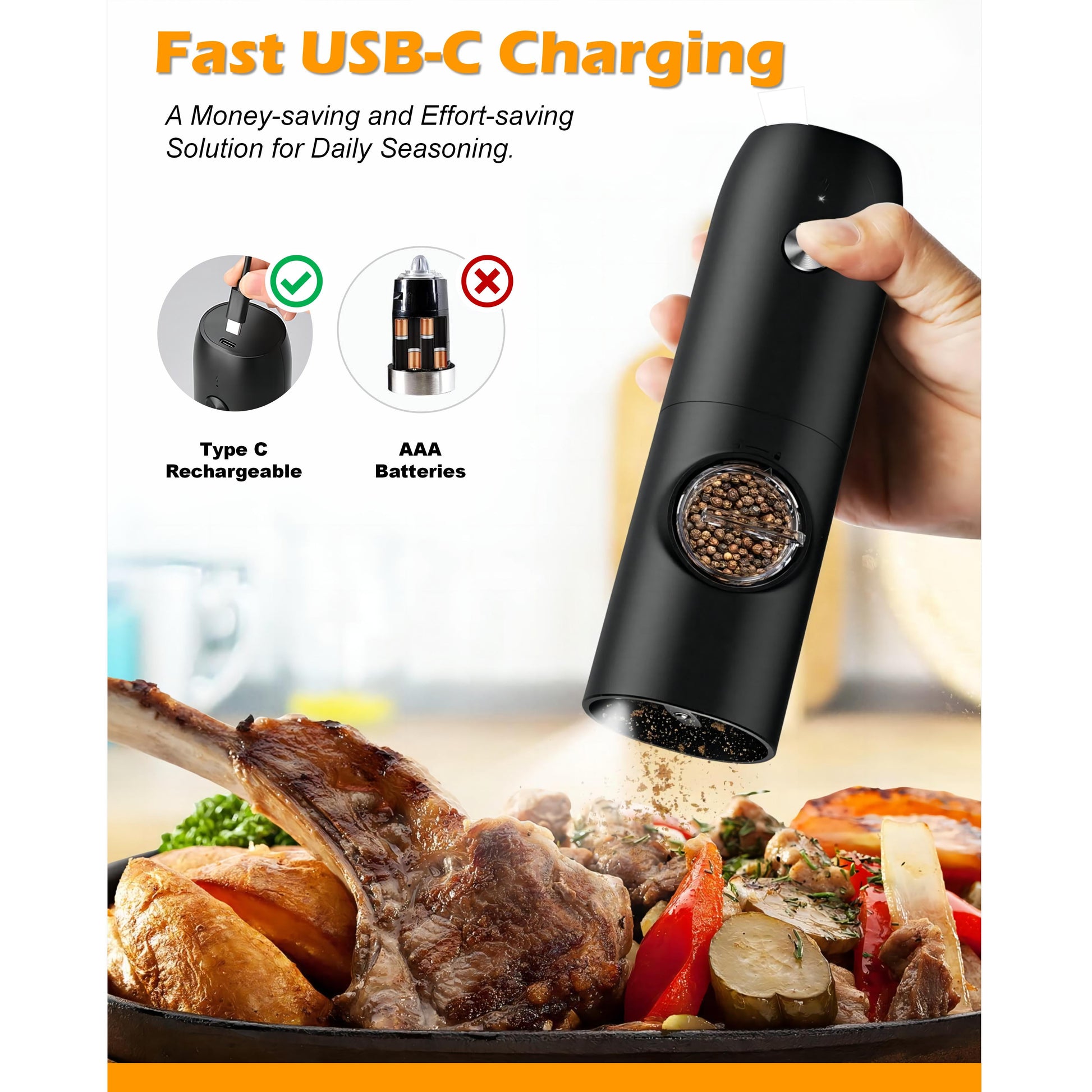 Electric Salt & Pepper Grinder™ – USB Rechargeable Mill