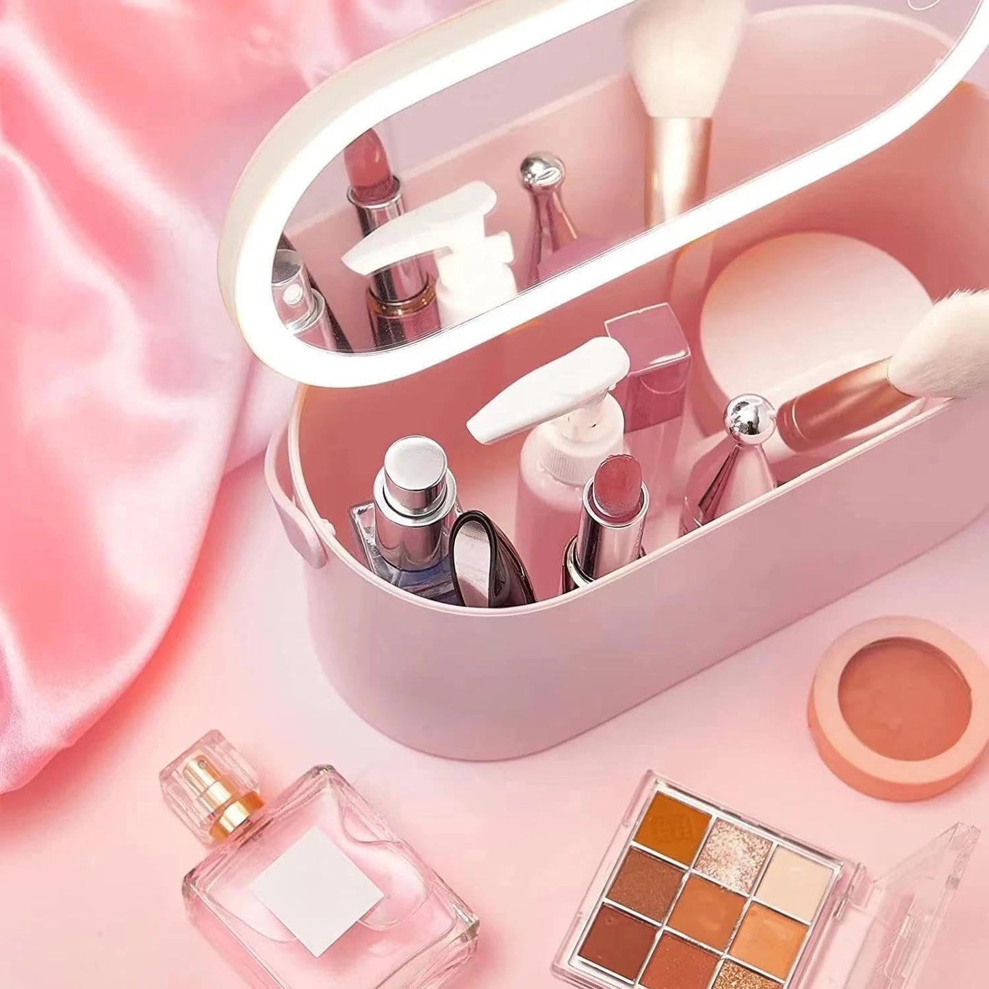 GlamGlow™ Travel Makeup Organizer with LED Mirror