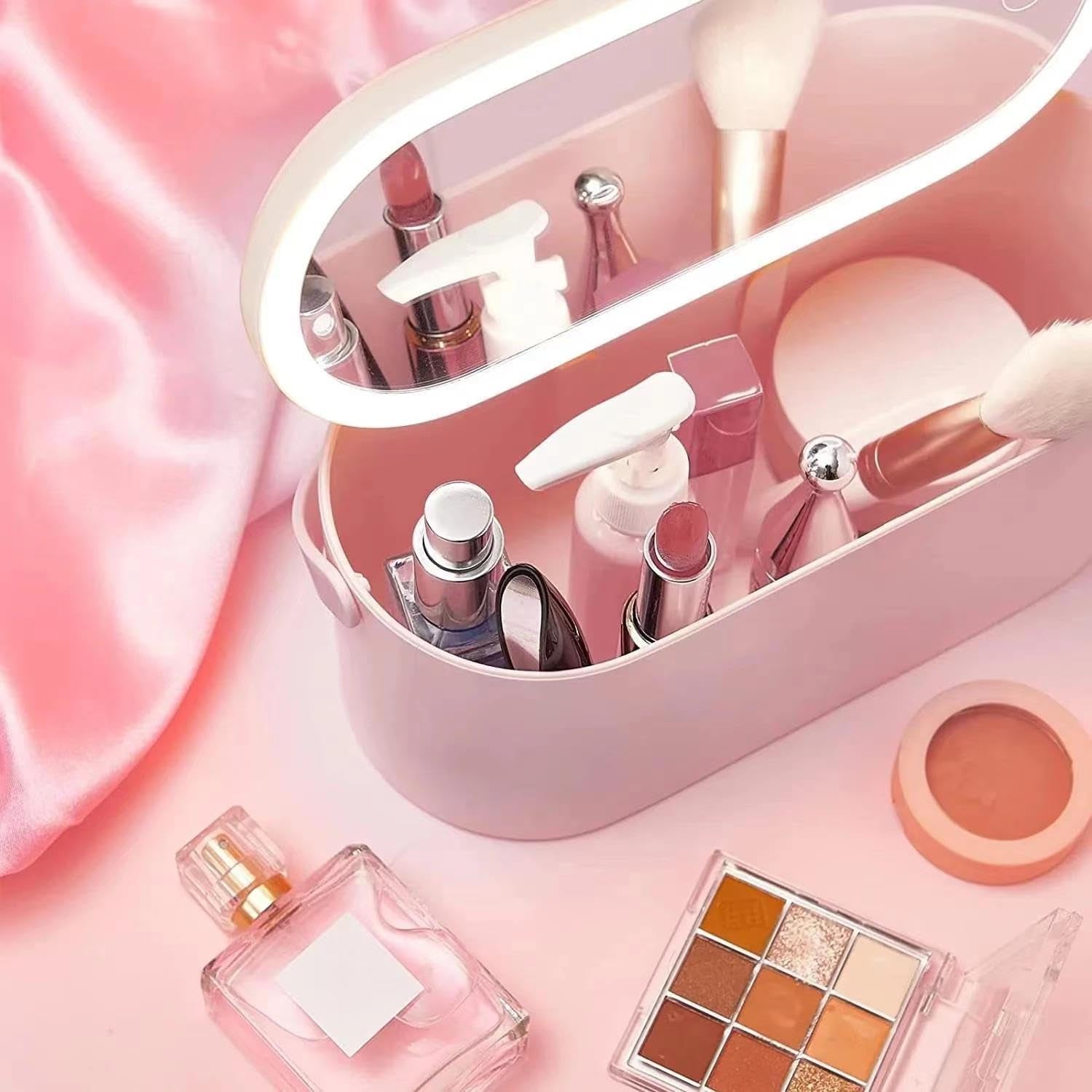 GlamGlow™ Travel Makeup Organizer with LED Mirror