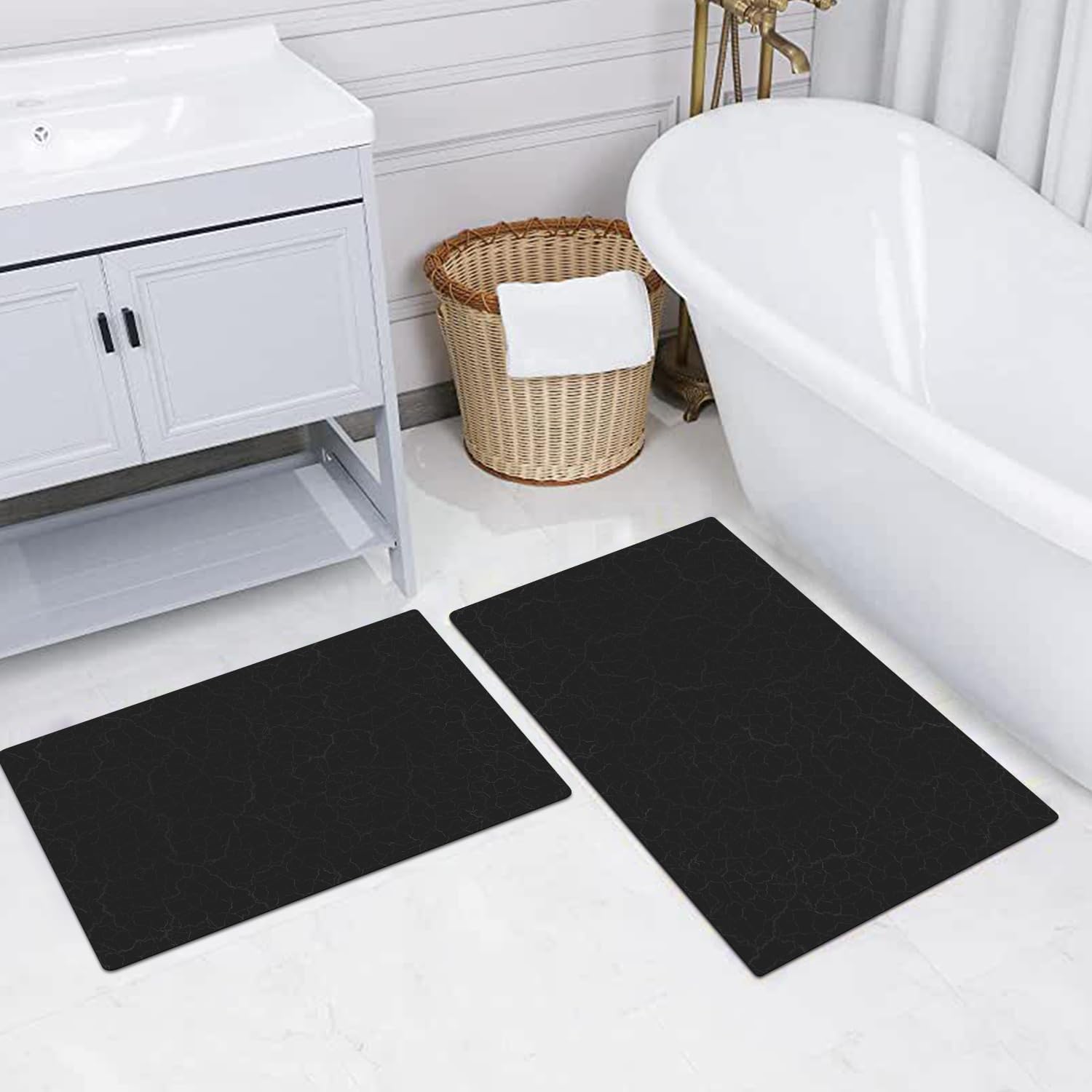 AquaLuxe™ Ultra-Thin Black Contour Bathroom Mat Set