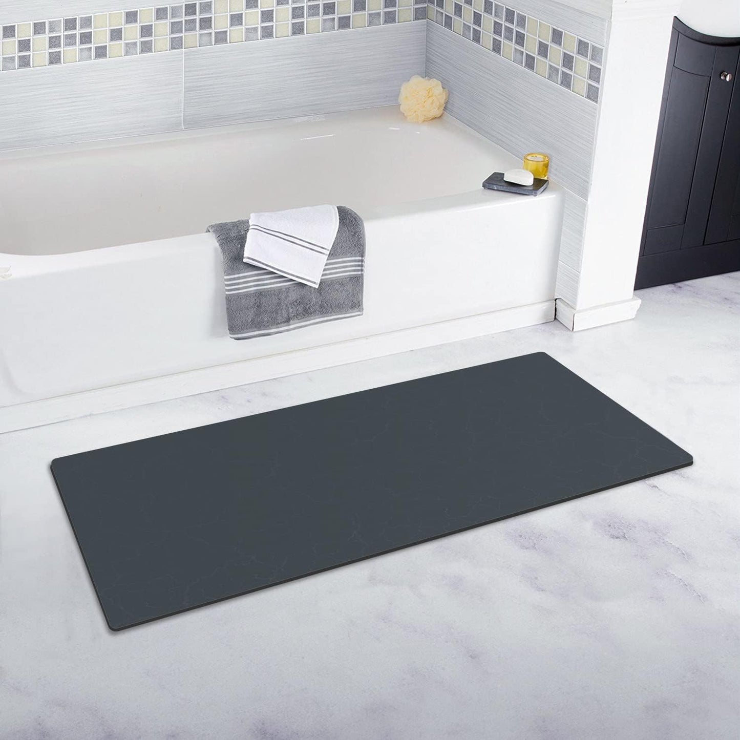 AquaLuxe™ Ultra-Thin Black Contour Bathroom Mat Set