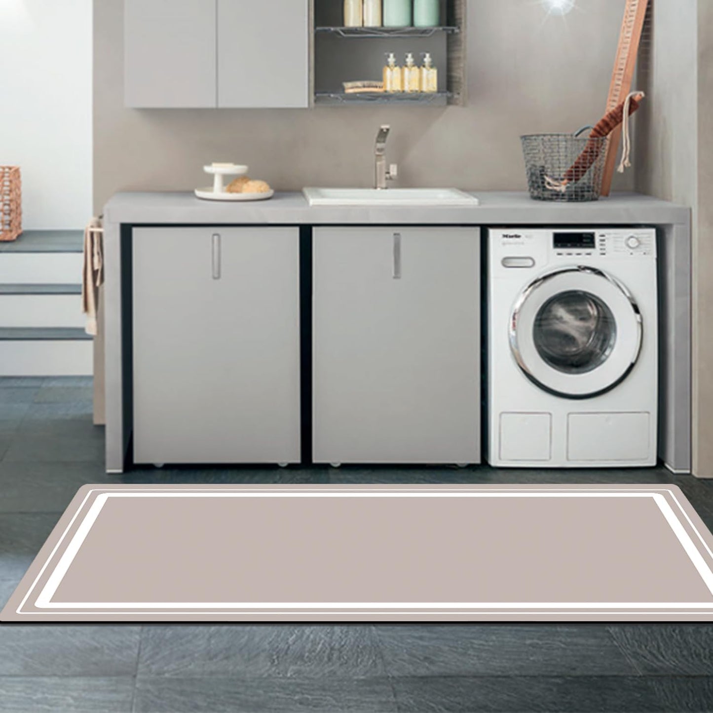 AquaLuxe™ Ultra-Thin Black Contour Bathroom Mat Set