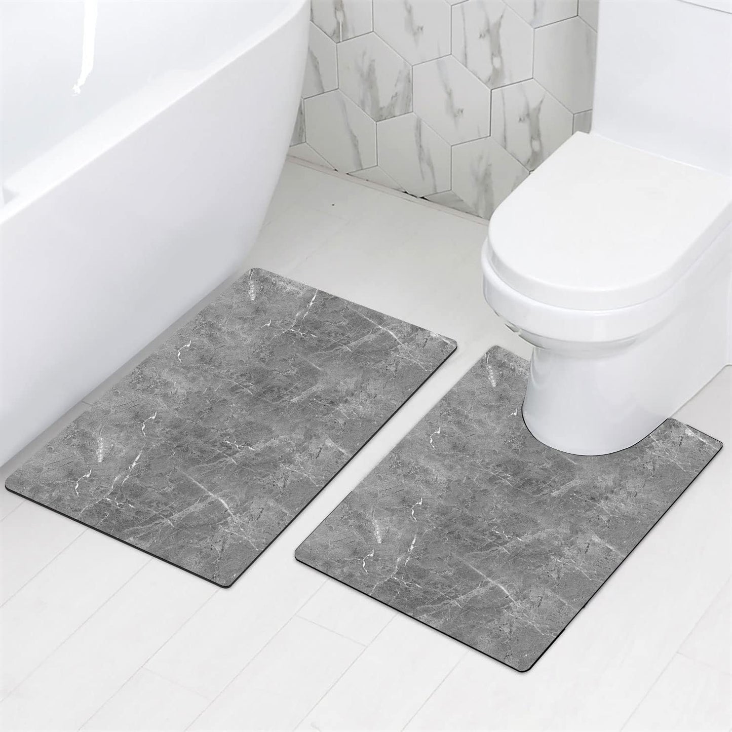 AquaLuxe™ Ultra-Thin Black Contour Bathroom Mat Set