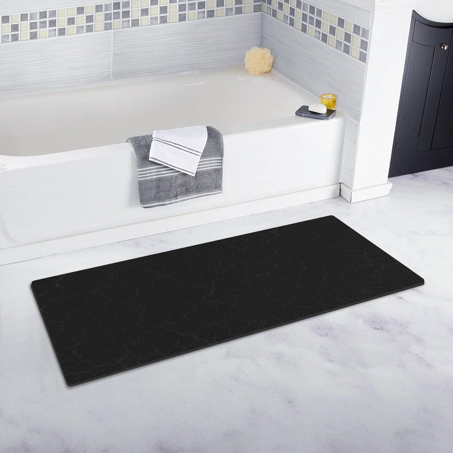 AquaLuxe™ Ultra-Thin Black Contour Bathroom Mat Set