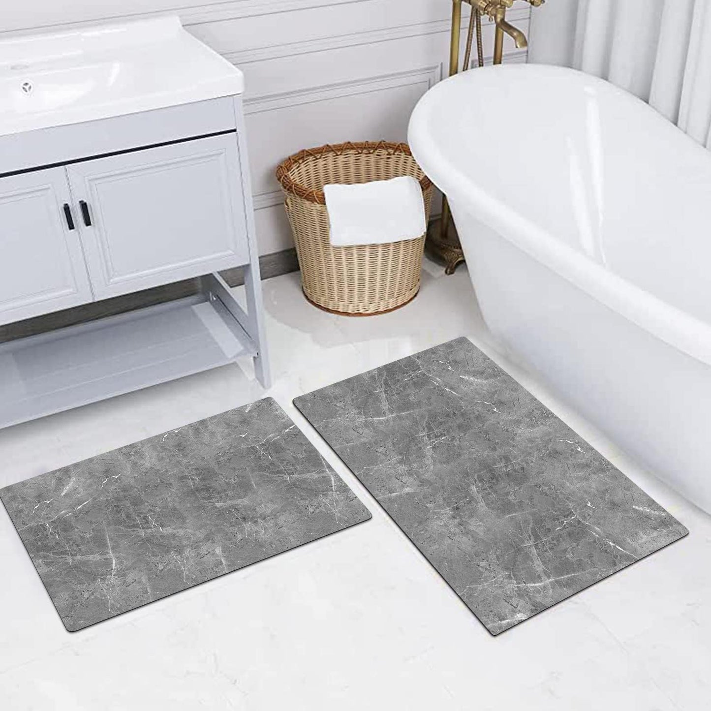 AquaLuxe™ Ultra-Thin Black Contour Bathroom Mat Set