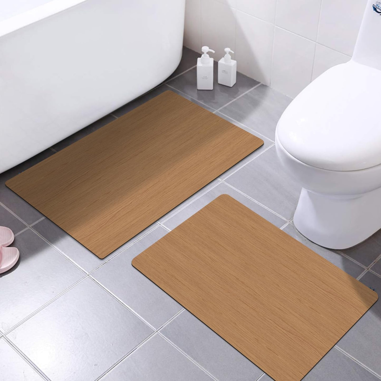 AquaLuxe™ Ultra-Thin Black Contour Bathroom Mat Set