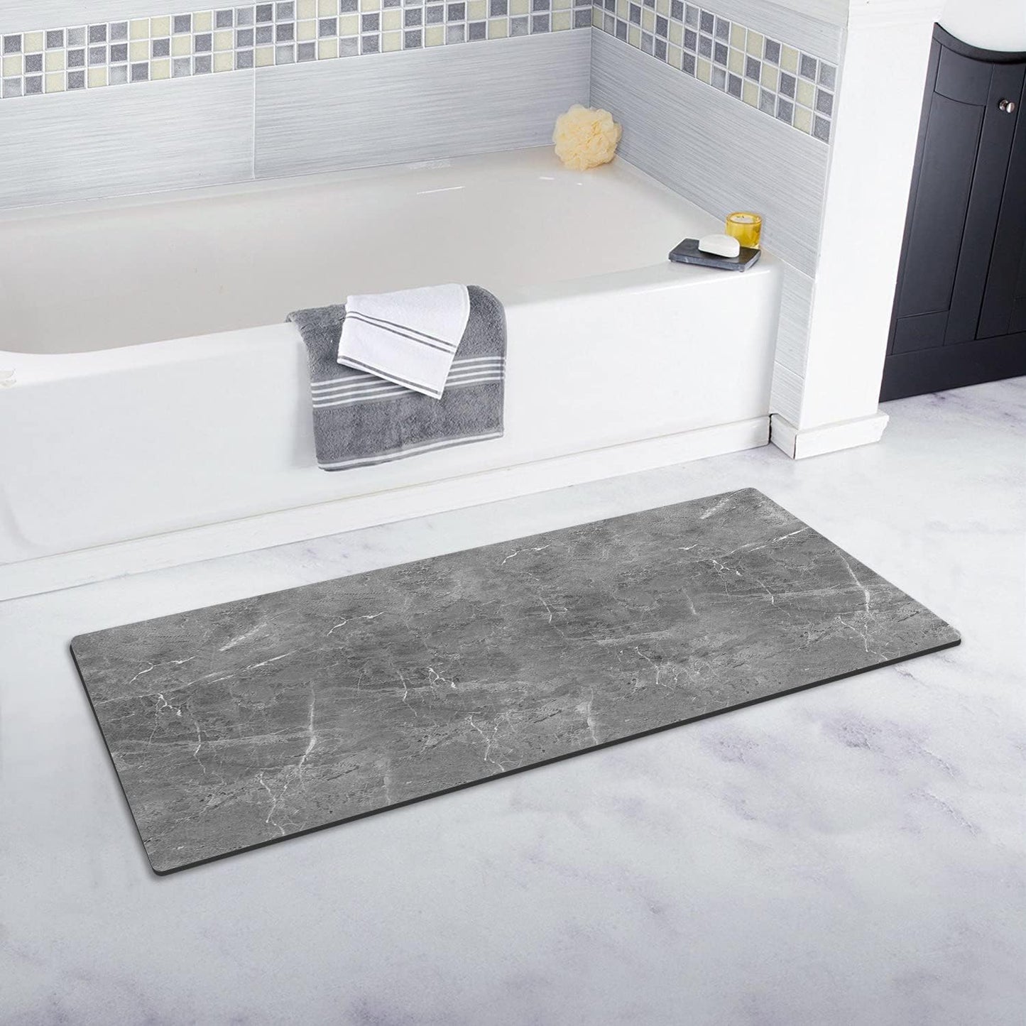 AquaLuxe™ Ultra-Thin Black Contour Bathroom Mat Set