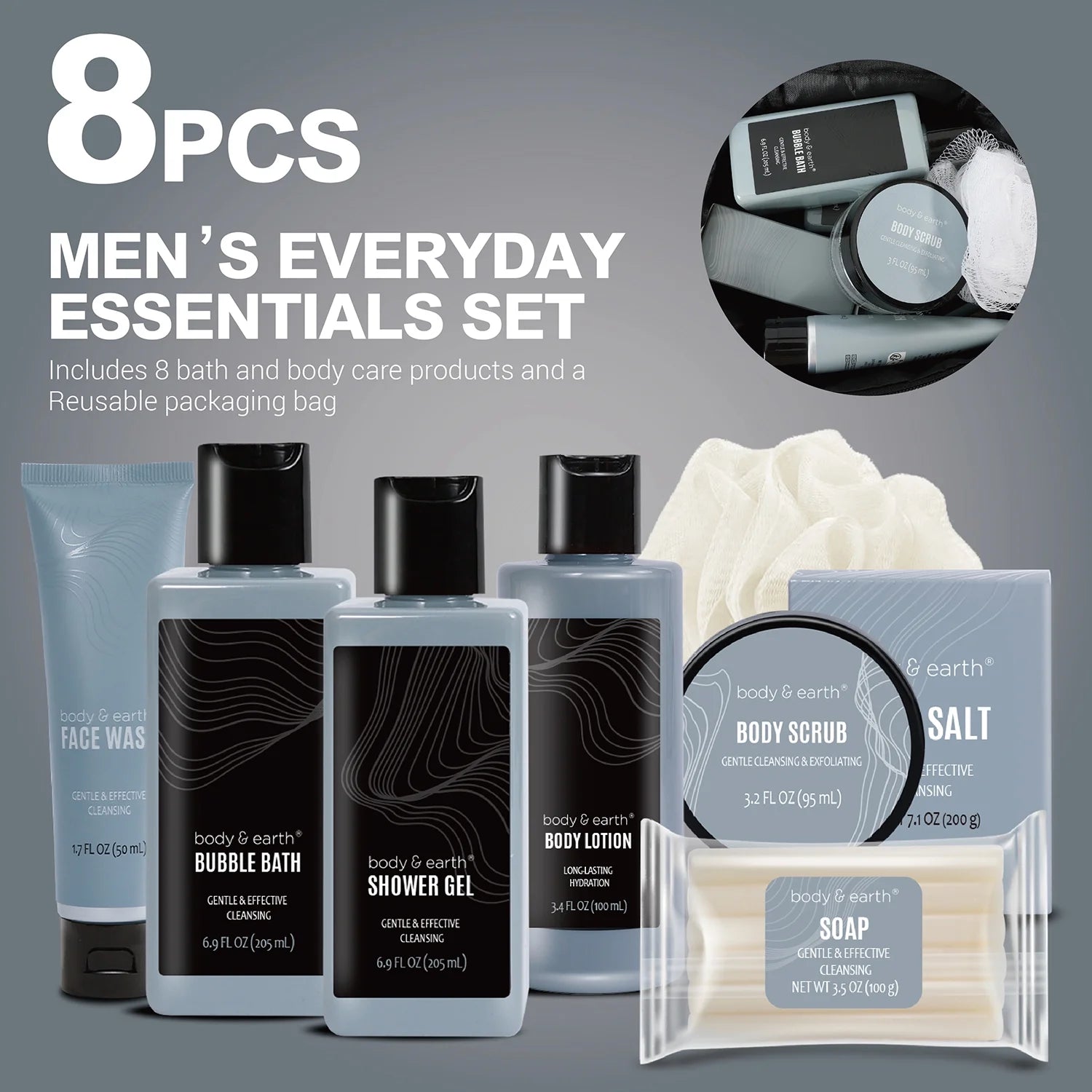 Gentleman's Luxury Spa Gift Set™ – 8-Piece Bath & Body Kit