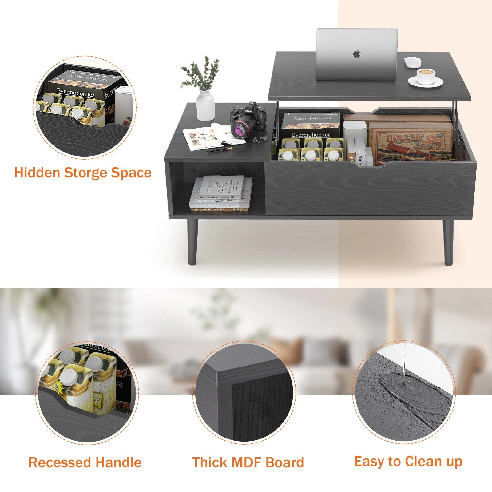 Elevate™ Lift-Top Coffee Table – Adjustable Wood Table with Storage
